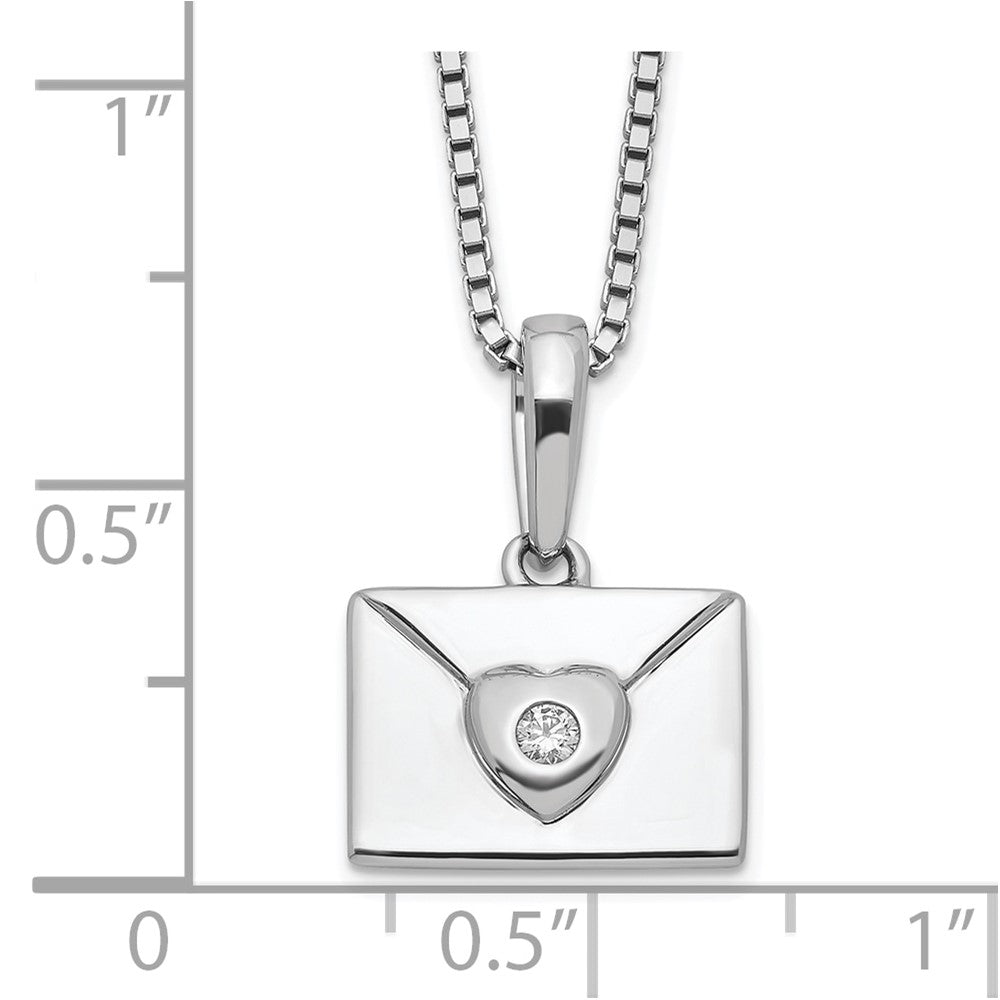 Sterling Silver White Ice Rhodium-Plated Diamond Heart Envelope Necklace