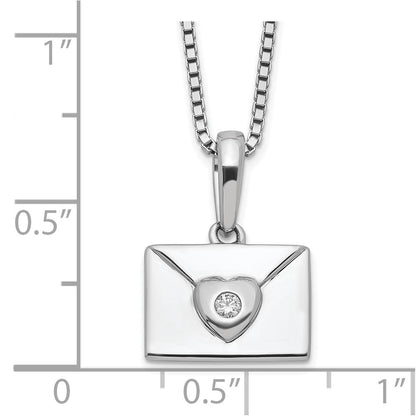 Sterling Silver White Ice Rhodium-Plated Diamond Heart Envelope Necklace