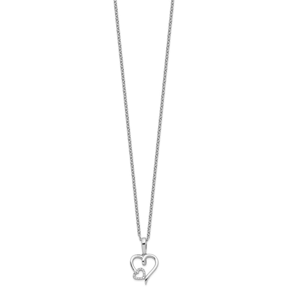 Sterling Silver White Ice Rhodium-Plated Diamond Hearts Necklace