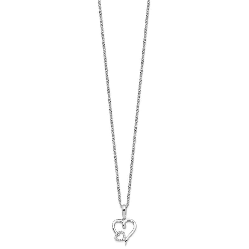 Sterling Silver White Ice Rhodium-Plated Diamond Hearts Necklace