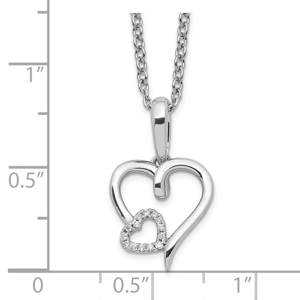 Sterling Silver White Ice Rhodium-Plated Diamond Hearts Necklace