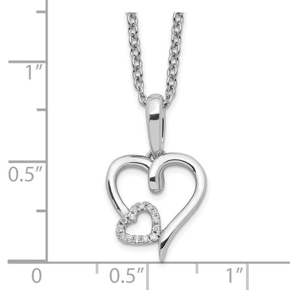 Sterling Silver White Ice Rhodium-Plated Diamond Hearts Necklace