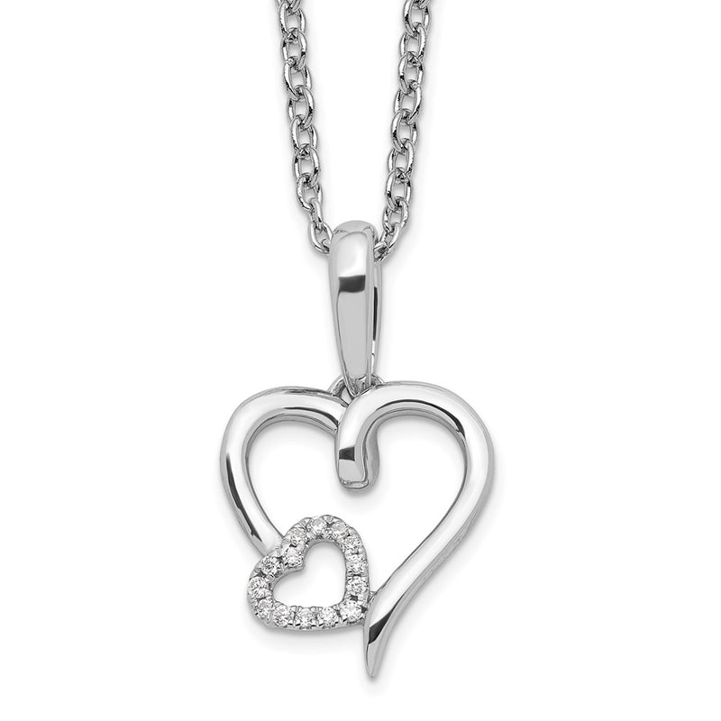 Sterling Silver White Ice Rhodium-Plated Diamond Hearts Necklace