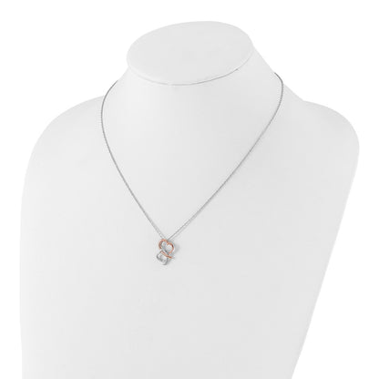 Sterling Silver White Ice Rhodium Plated Rose-Tone Diamond Hearts Necklace