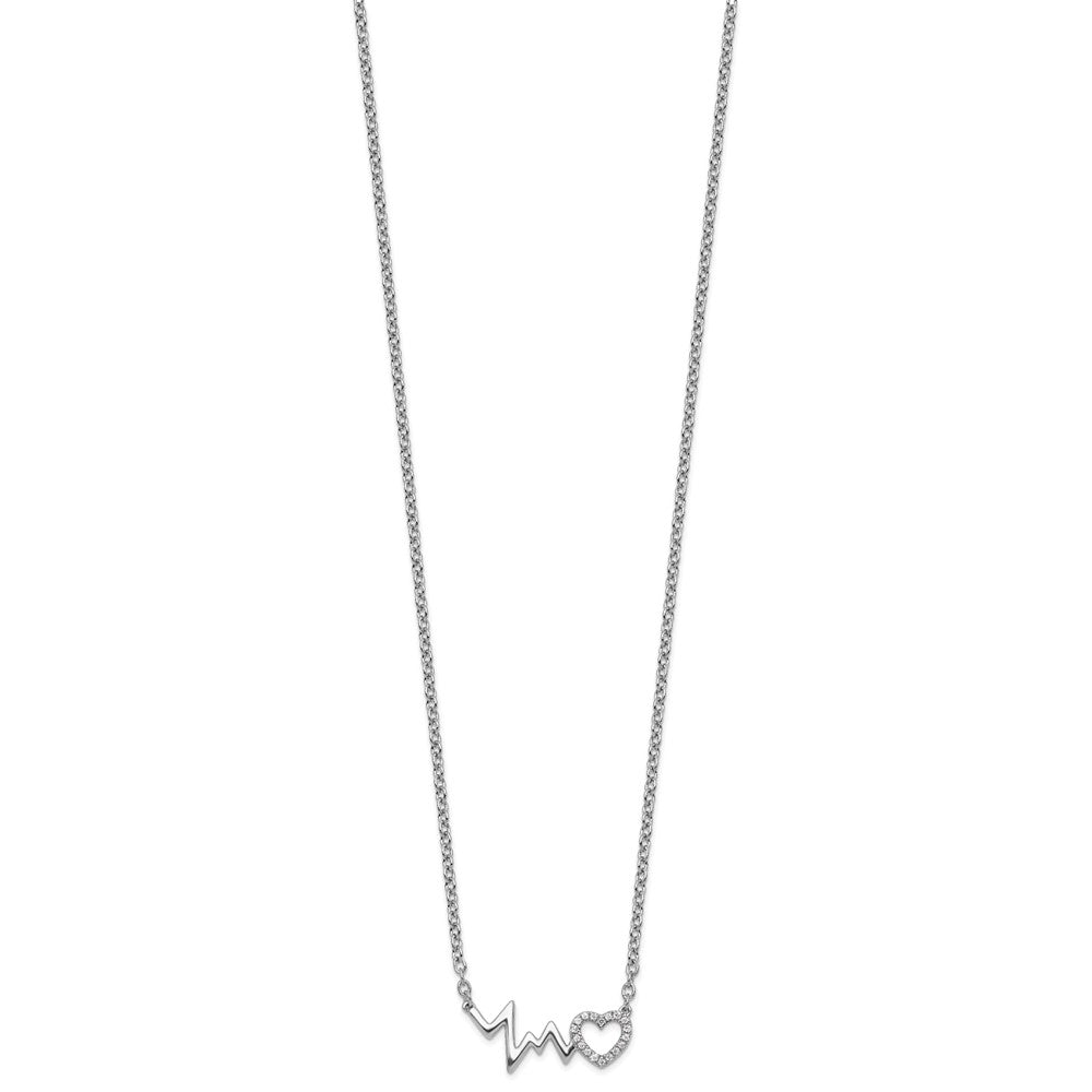 Sterling Silver White Ice Rhodium Plated Diamond Heart with Heartbeat Necklace