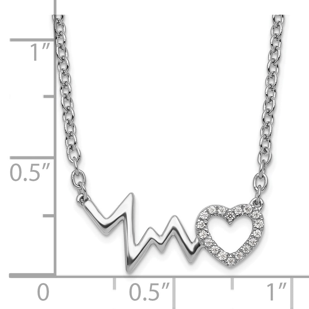 Sterling Silver White Ice Rhodium Plated Diamond Heart with Heartbeat Necklace