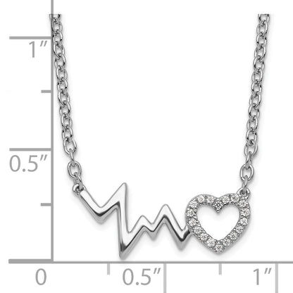 Sterling Silver White Ice Rhodium Plated Diamond Heart with Heartbeat Necklace