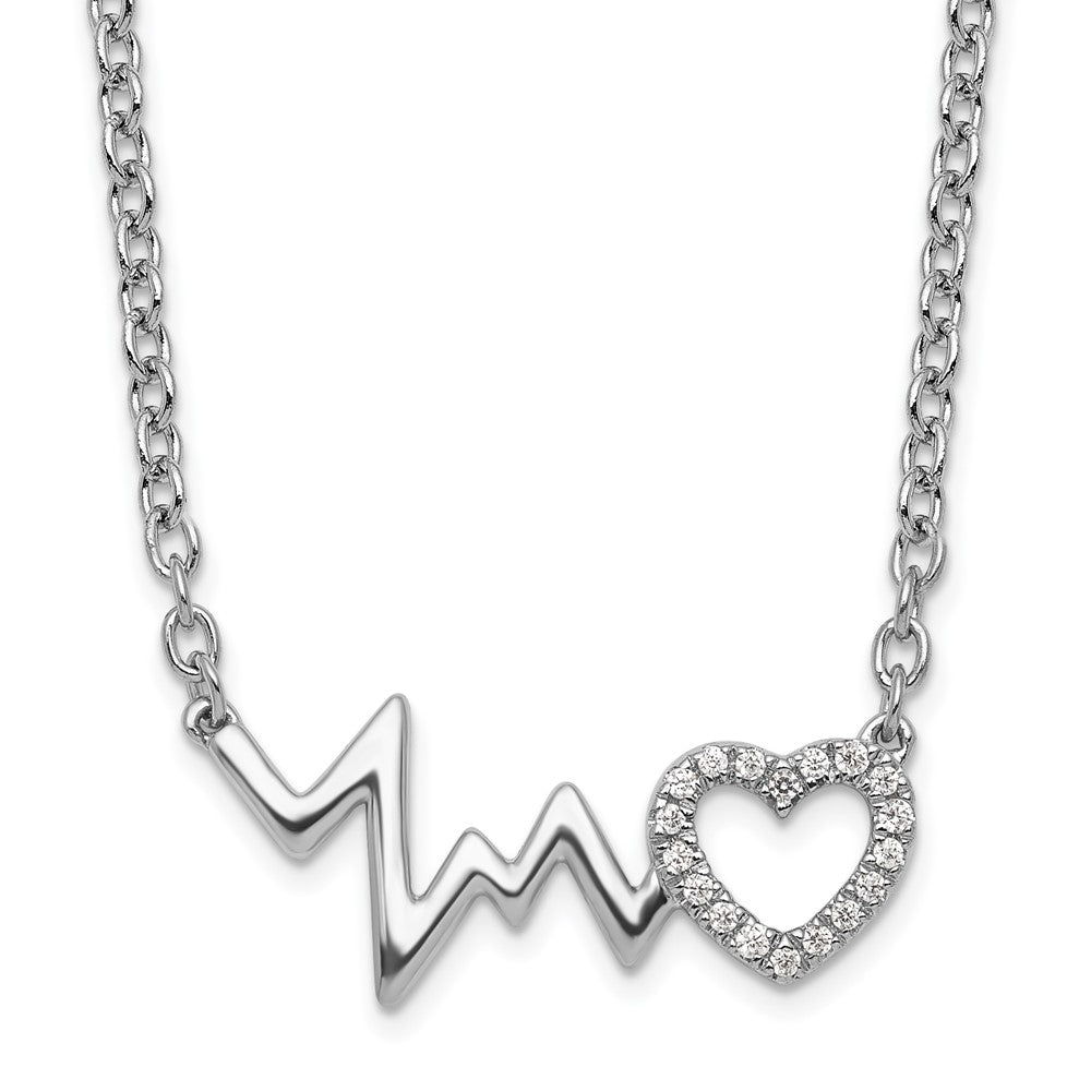 Sterling Silver White Ice Rhodium Plated Diamond Heart with Heartbeat Necklace