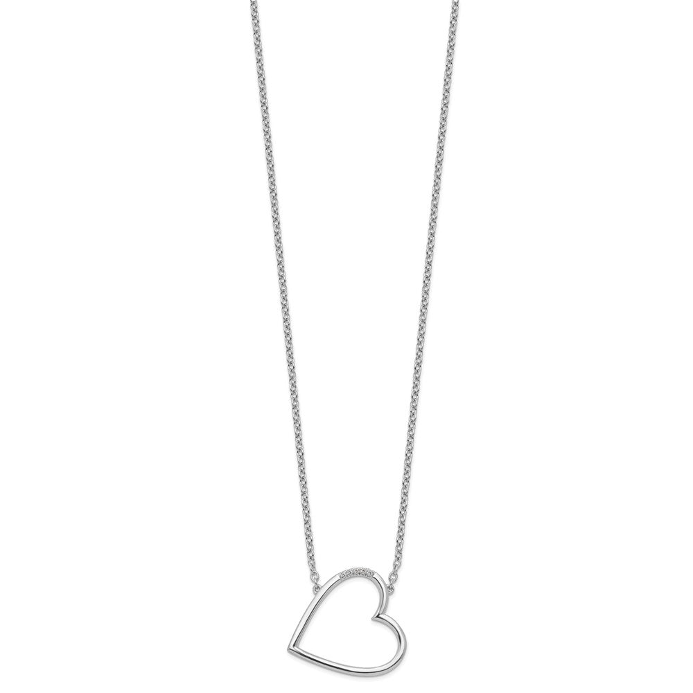 Sterling Silver White Ice Rhodium-Plated Diamond Sideways Heart Necklace