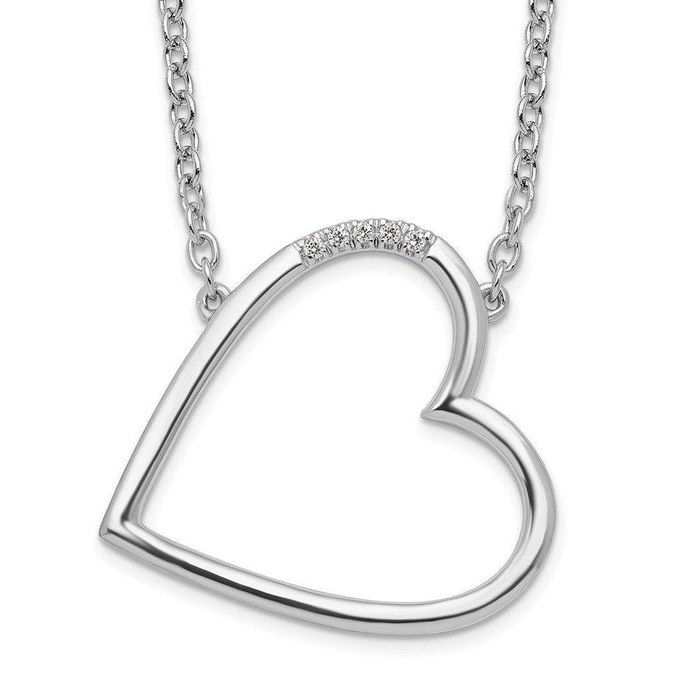 Sterling Silver White Ice Rhodium-Plated Diamond Sideways Heart Necklace