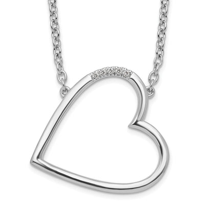 Sterling Silver White Ice Rhodium-Plated Diamond Sideways Heart Necklace