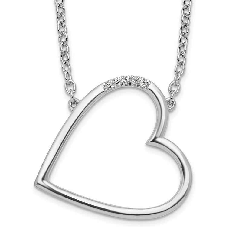Sterling Silver White Ice Rhodium-Plated Diamond Sideways Heart Necklace