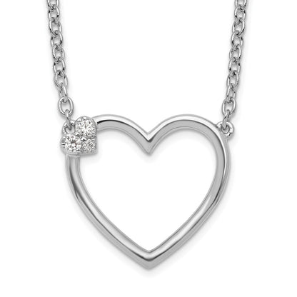 Sterling Silver White Ice Rhodium-Plated Diamond Heart Necklace
