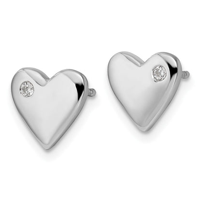 Sterling Silver White Ice Rhodium Plated Diamond Heart Post Earrings