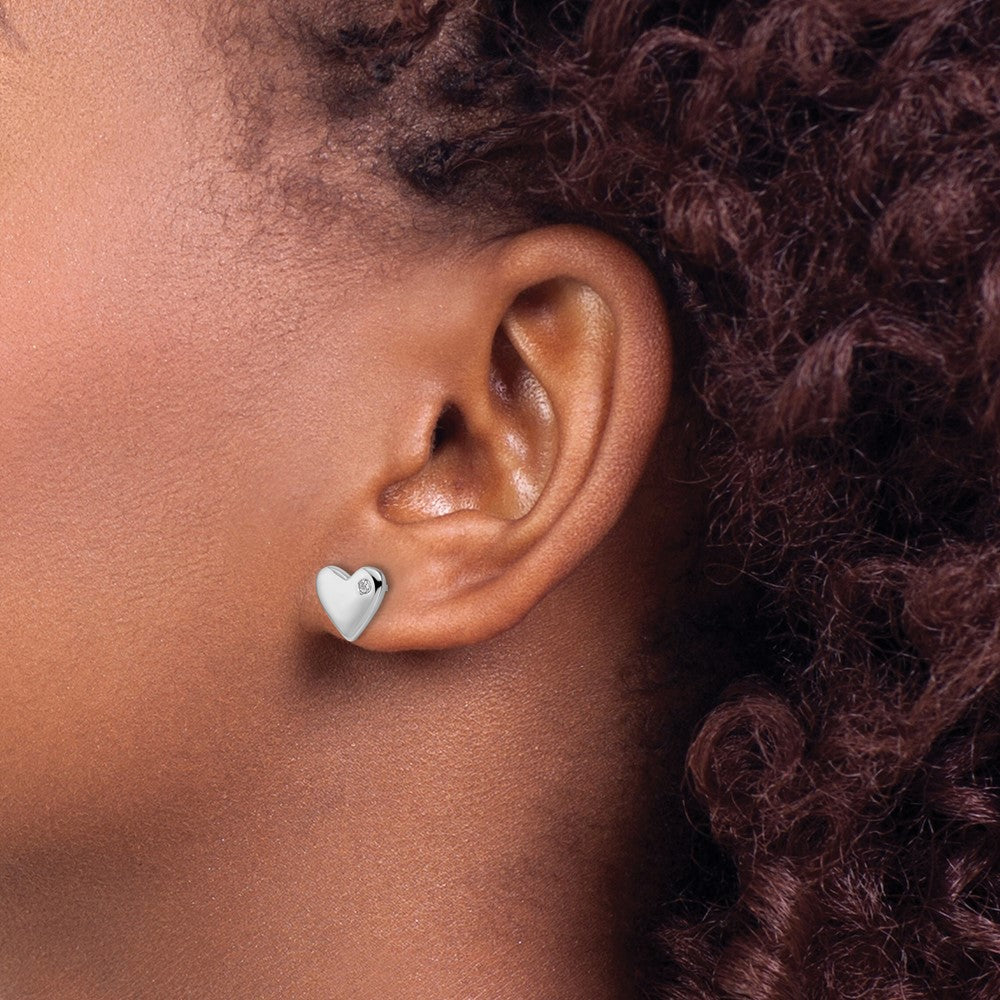 Sterling Silver White Ice Rhodium Plated Diamond Heart Post Earrings