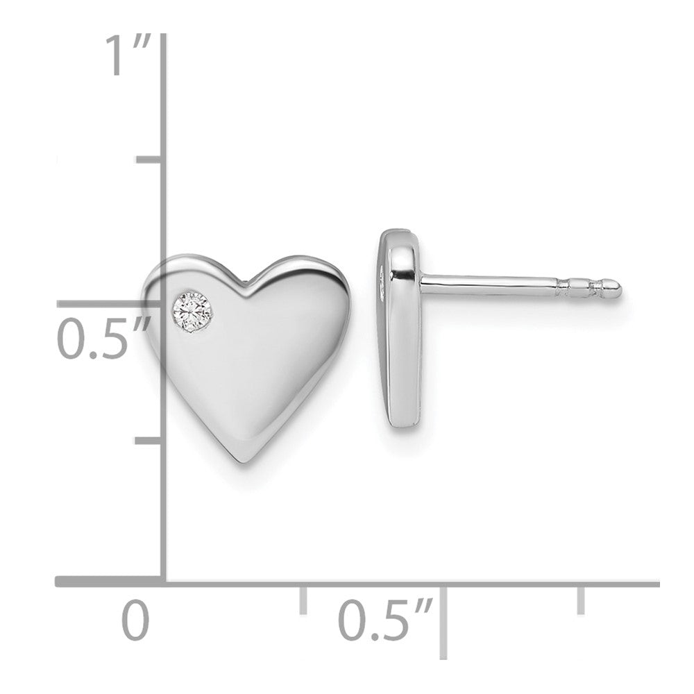 Sterling Silver White Ice Rhodium Plated Diamond Heart Post Earrings