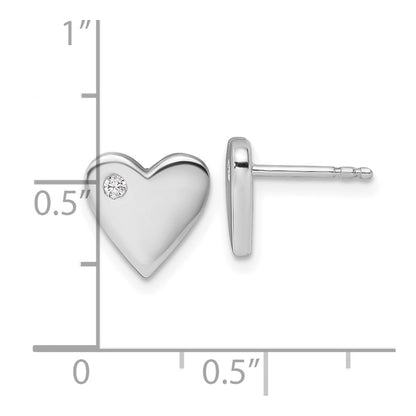 Sterling Silver White Ice Rhodium Plated Diamond Heart Post Earrings