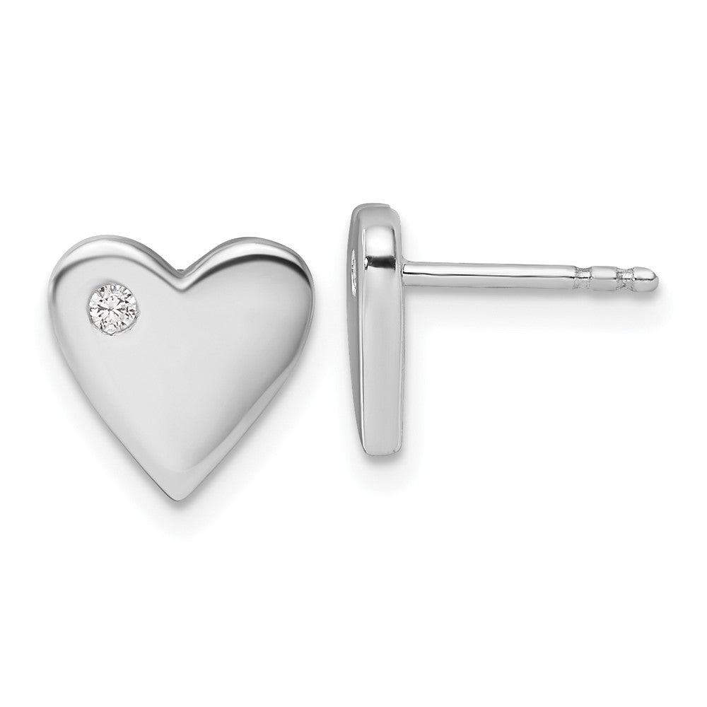 Sterling Silver White Ice Rhodium Plated Diamond Heart Post Earrings