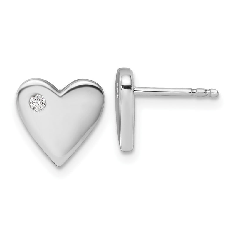 Sterling Silver White Ice Rhodium Plated Diamond Heart Post Earrings