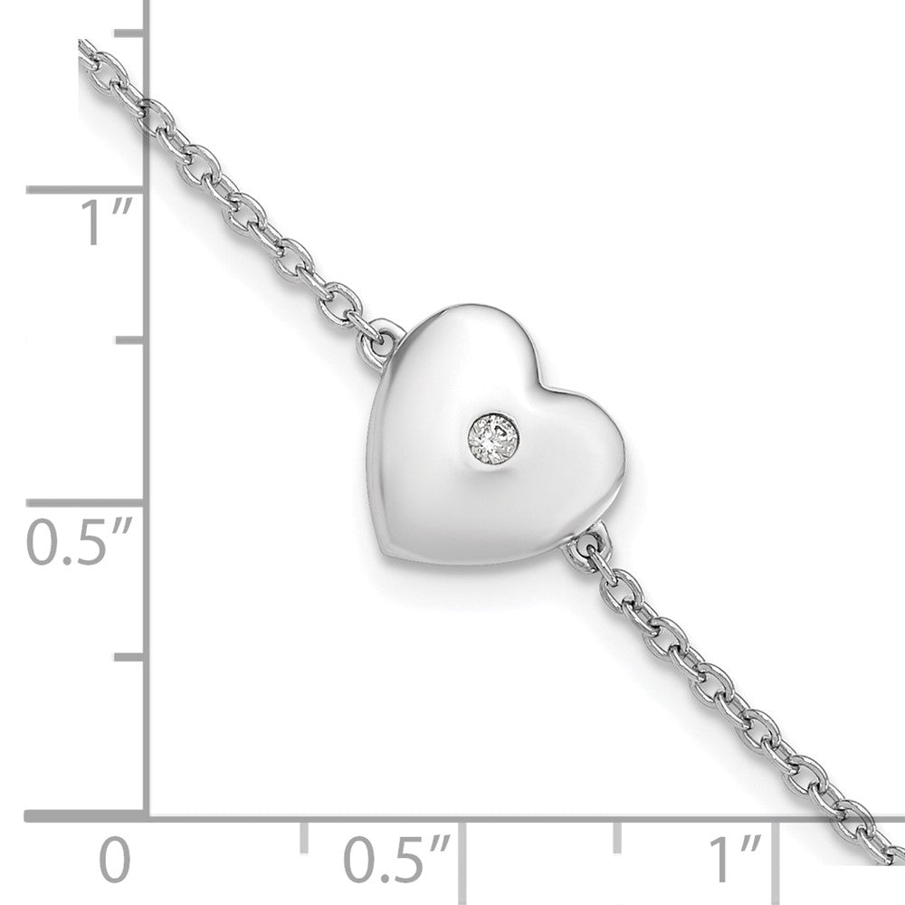 Sterling Silver White Ice Rhodium-Plated Diamond Heart W/ .5in Ext. Bracele