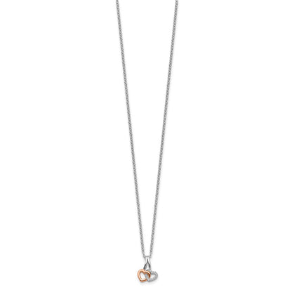 Sterling Silver White Ice Rhodium Plated & Rose-Tone Diamond Hearts Necklace