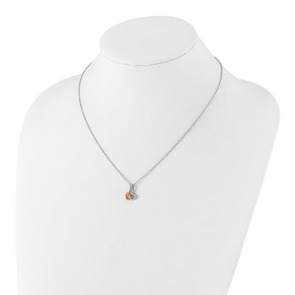 Sterling Silver White Ice Rhodium Plated & Rose-Tone Diamond Hearts Necklace