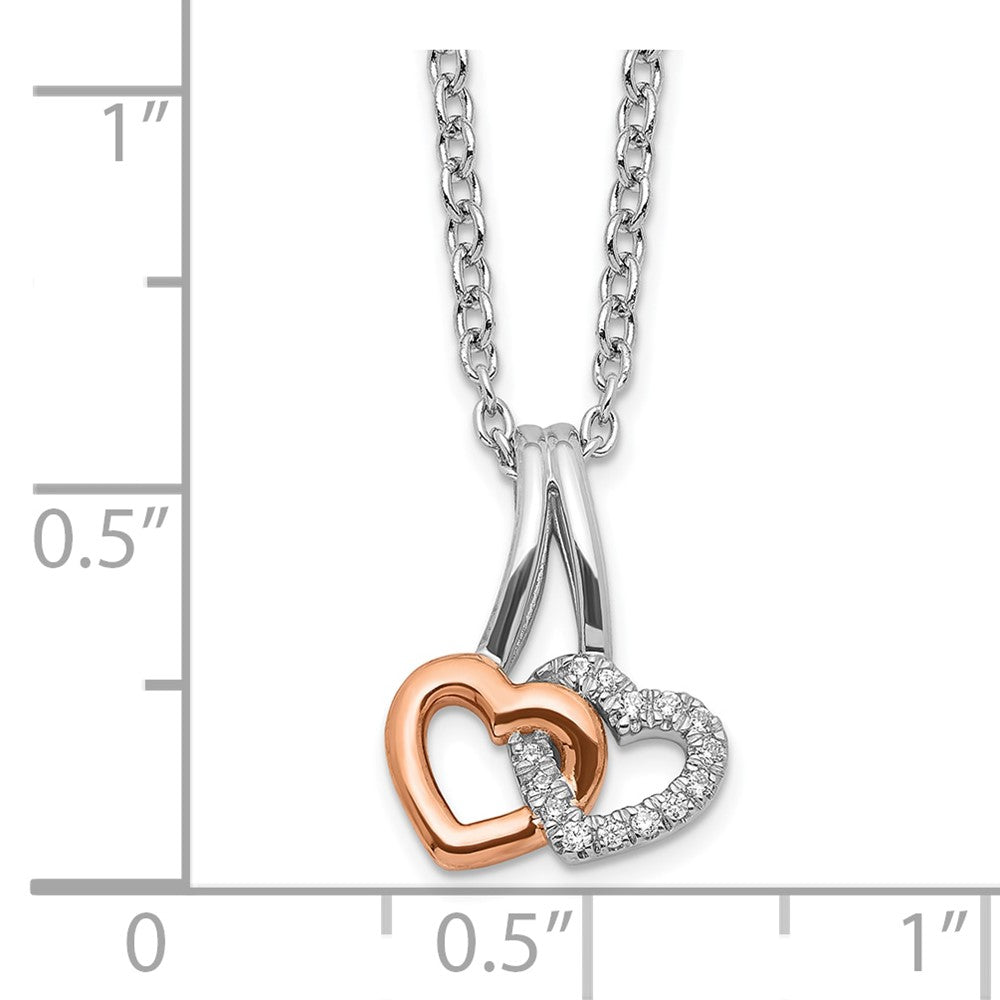 Sterling Silver White Ice Rhodium Plated & Rose-Tone Diamond Hearts Necklace