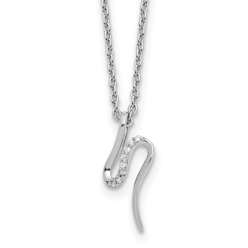 Sterling Silver Rhodium Plated White Ice .03ct. Dia. w/2IN Ext Necklace
