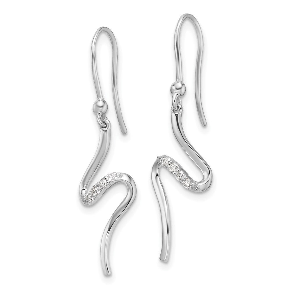 Sterling Silver Rhodium Plated White Ice .10ct. Dia. Shepherd Hook Earrings
