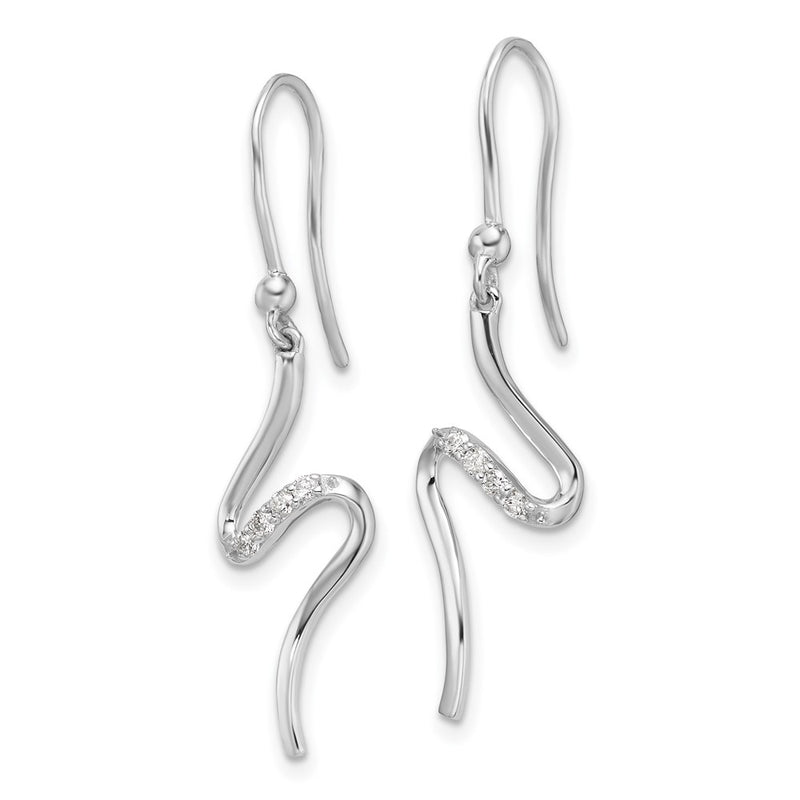 Sterling Silver Rhodium Plated White Ice .10ct. Dia. Shepherd Hook Earrings