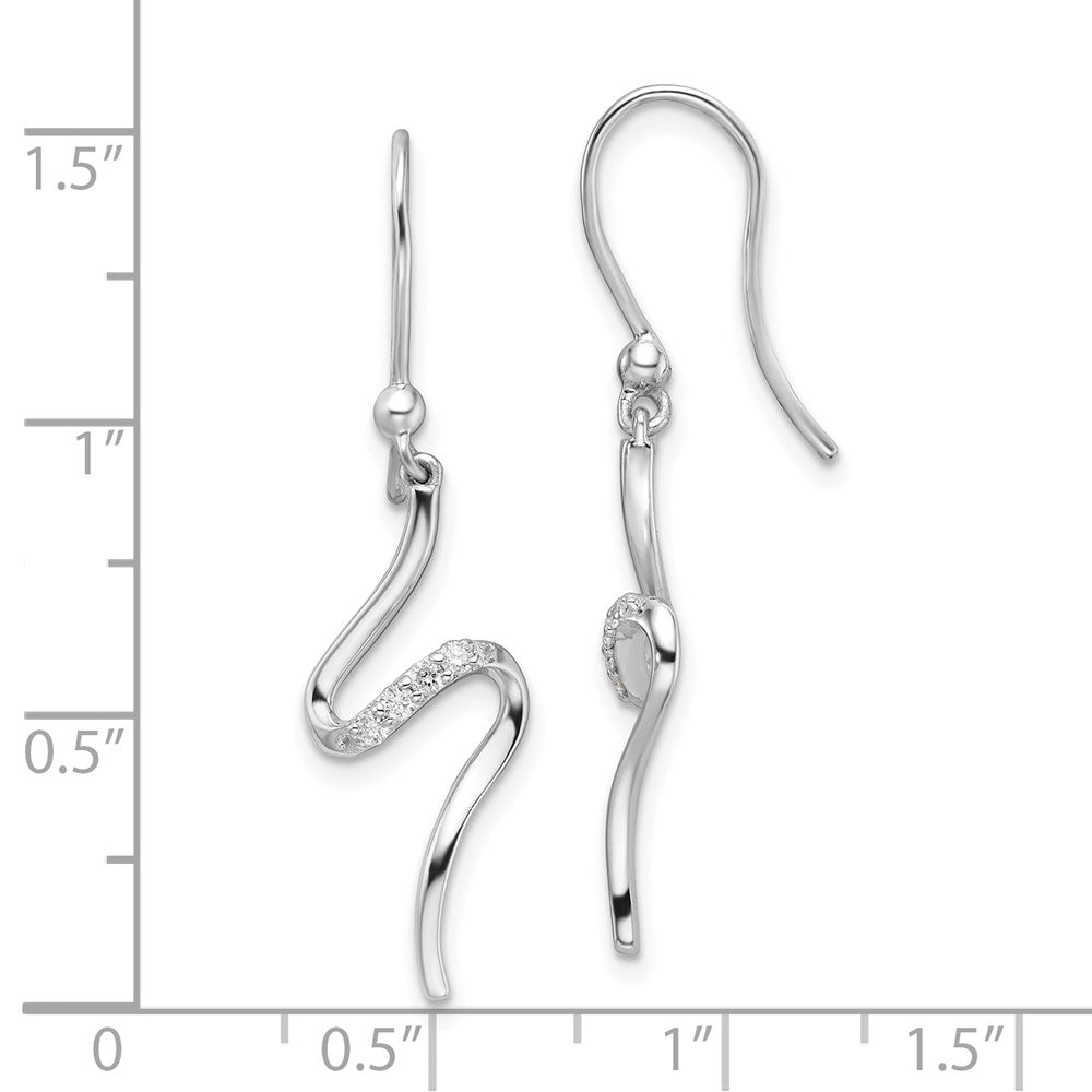 Sterling Silver Rhodium Plated White Ice .10ct. Dia. Shepherd Hook Earrings