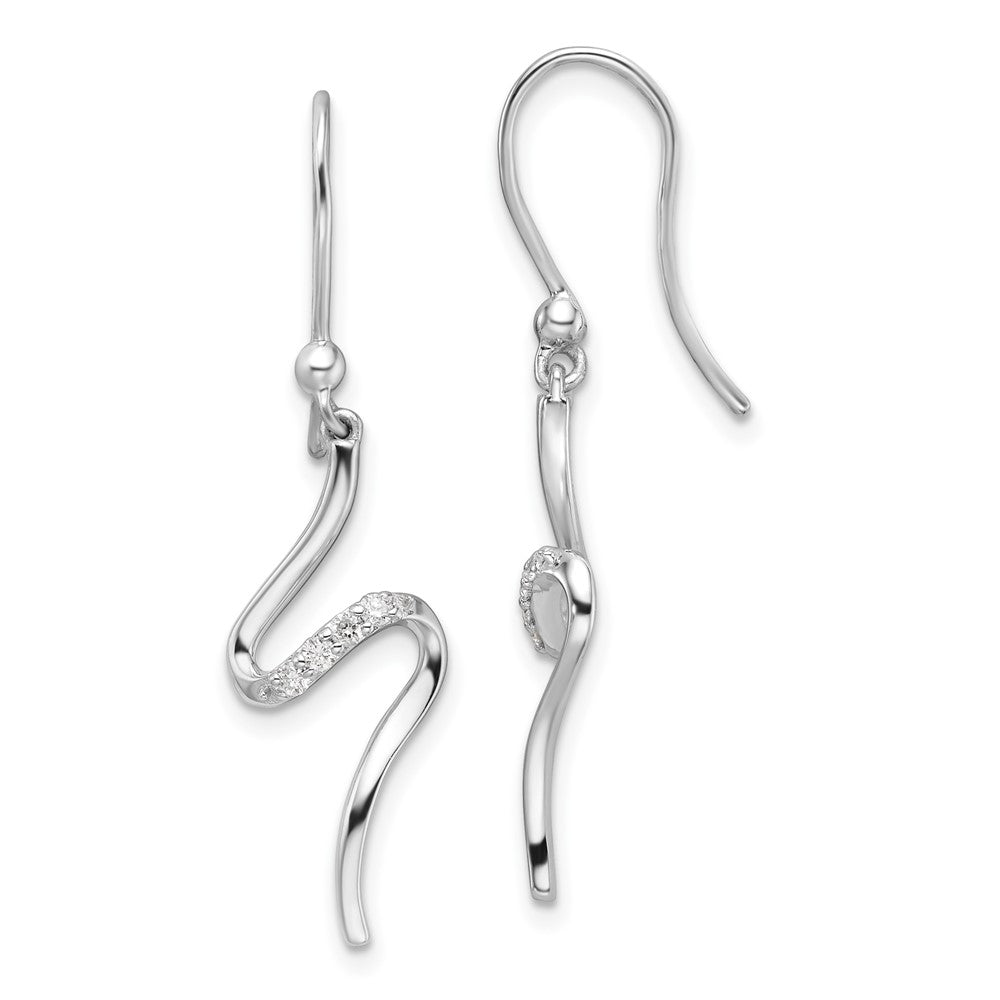 Sterling Silver Rhodium Plated White Ice .10ct. Dia. Shepherd Hook Earrings