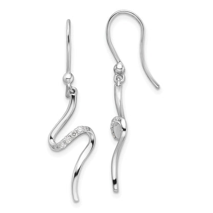 Sterling Silver Rhodium Plated White Ice .10ct. Dia. Shepherd Hook Earrings