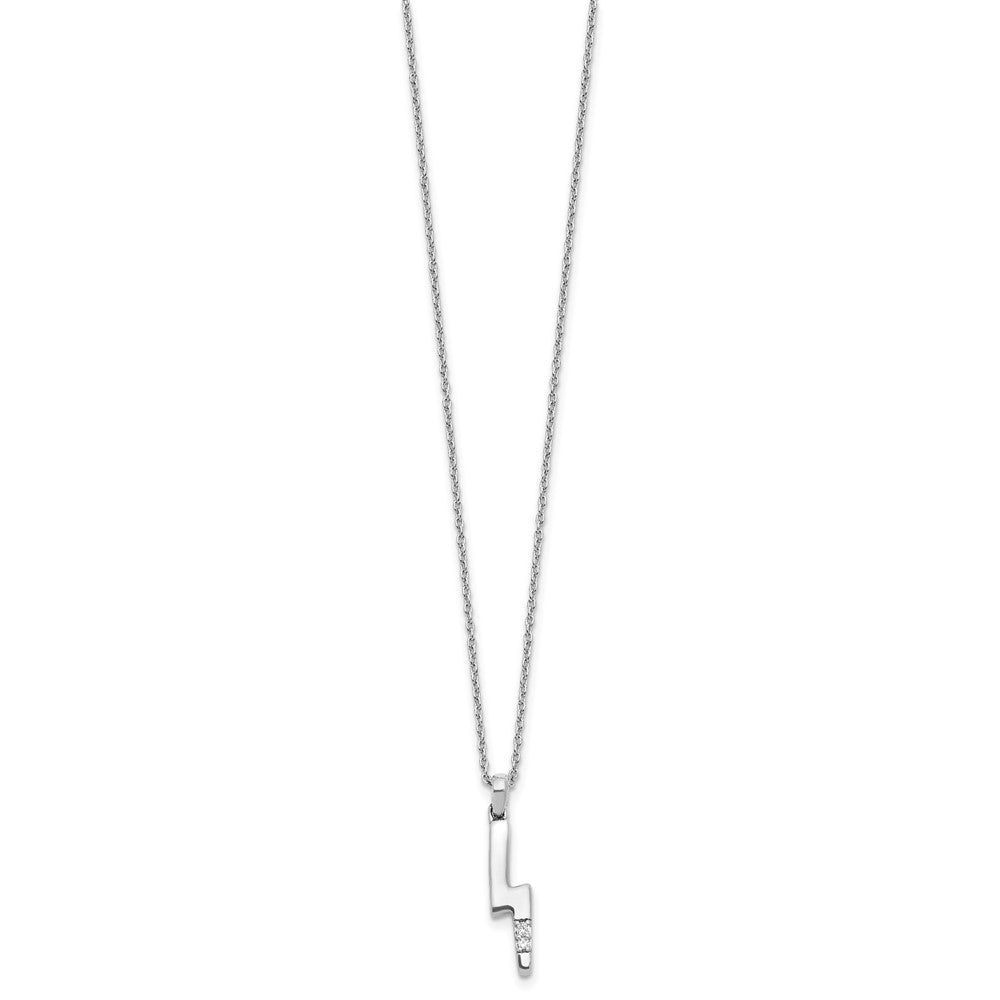 Sterling Silver Rhodium Plated White Ice Dia. Lightning Bolt w/2IN Ext Necklace