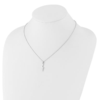 Sterling Silver Rhodium Plated White Ice Dia. Lightning Bolt w/2IN Ext Necklace