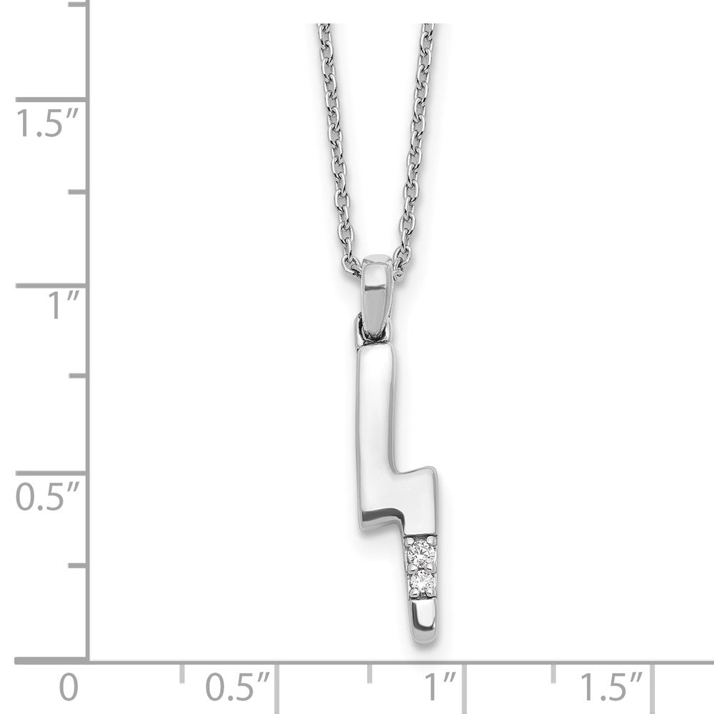 Sterling Silver Rhodium Plated White Ice Dia. Lightning Bolt w/2IN Ext Necklace