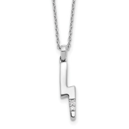 Sterling Silver Rhodium Plated White Ice Dia. Lightning Bolt w/2IN Ext Necklace