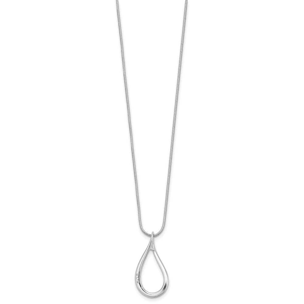 Sterling Silver Rhodium Plated White Ice .01ct. Diamond w/2IN Ext Necklace