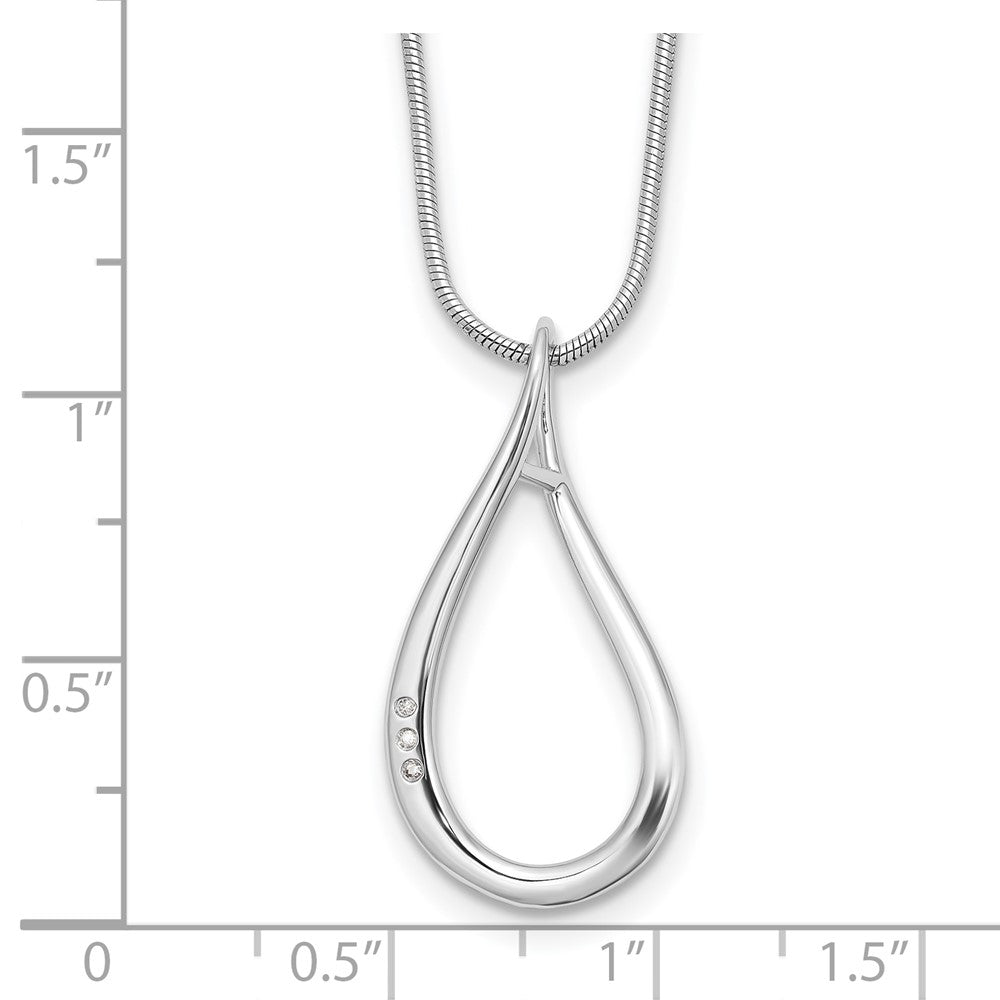 Sterling Silver Rhodium Plated White Ice .01ct. Diamond w/2IN Ext Necklace