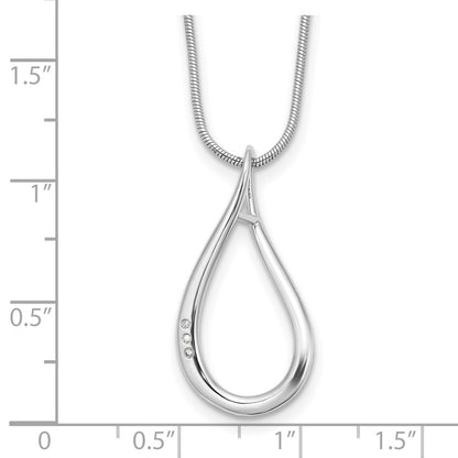 Sterling Silver Rhodium Plated White Ice .01ct. Diamond w/2IN Ext Necklace
