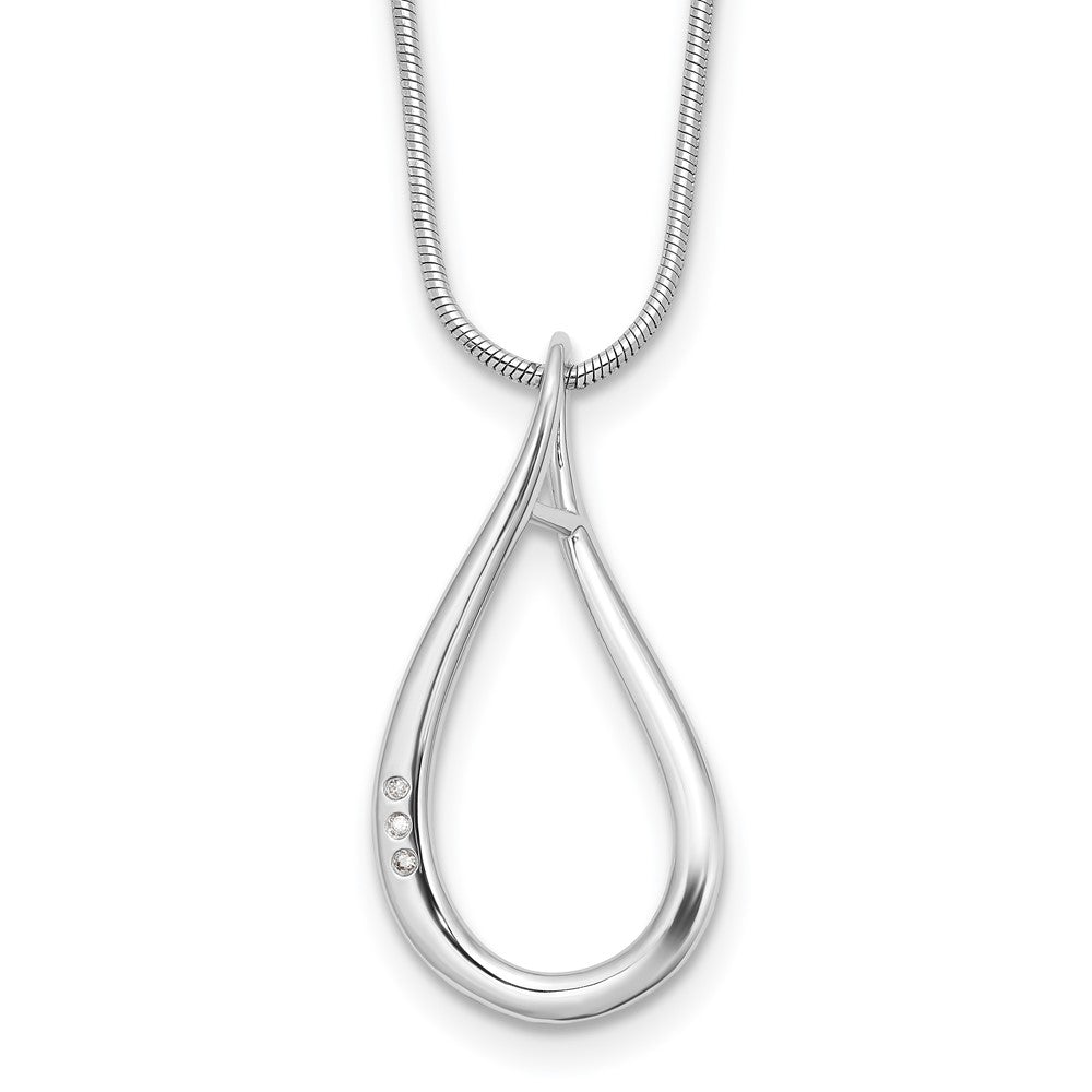 Sterling Silver Rhodium Plated White Ice .01ct. Diamond w/2IN Ext Necklace