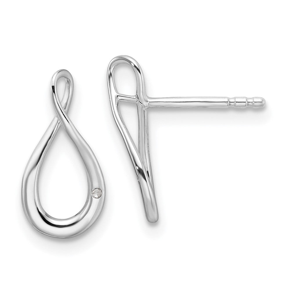 Sterling Silver Rhodium Plated White Ice .01ct. Diamond Post Earrings