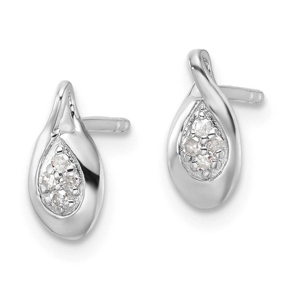 Sterling Silver Rhodium Plated White Ice .05ct Diamond Post Earrings