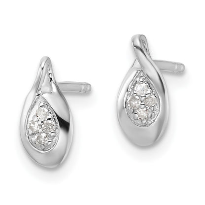 Sterling Silver Rhodium Plated White Ice .05ct Diamond Post Earrings
