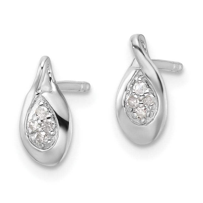 Sterling Silver Rhodium Plated White Ice .05ct Diamond Post Earrings
