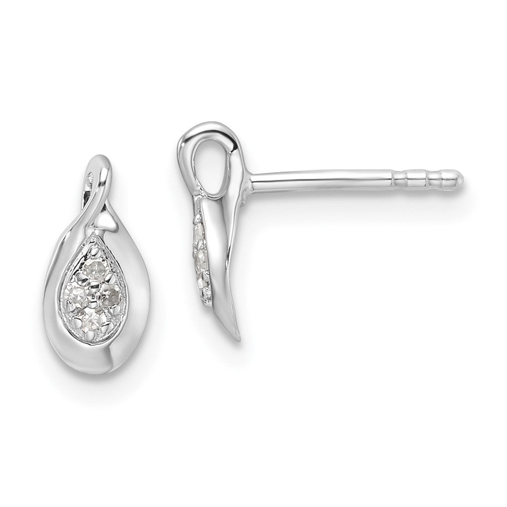 Sterling Silver Rhodium Plated White Ice .05ct Diamond Post Earrings