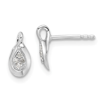 Sterling Silver Rhodium Plated White Ice .05ct Diamond Post Earrings