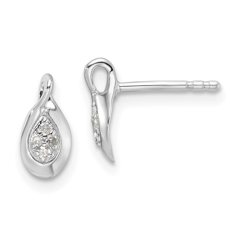 Sterling Silver Rhodium Plated White Ice .05ct Diamond Post Earrings