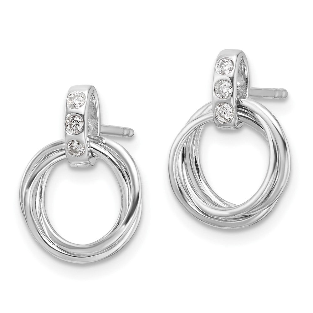 Sterling Silver Rhodium Plated White Ice .09ct. Dia. Three Rings Post Earrings