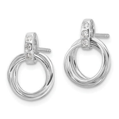 Sterling Silver Rhodium Plated White Ice .09ct. Dia. Three Rings Post Earrings